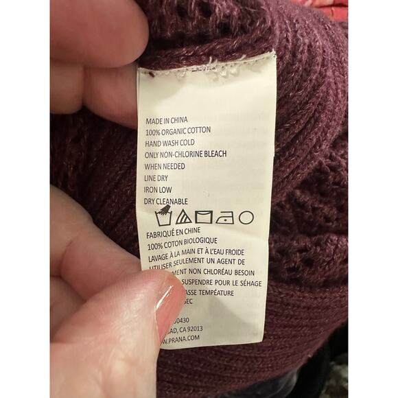 PRANA Lima Cocoon Open-Weave Mesh Knit Cardigan Black Cherry Boho Oversized Sz M - Picture 5 of 5